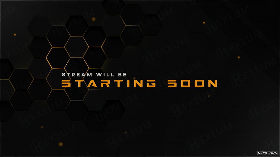 Stream Starting Soon Text Overlay with Hexagonal Pattern and Orange Glow HD wallpaper