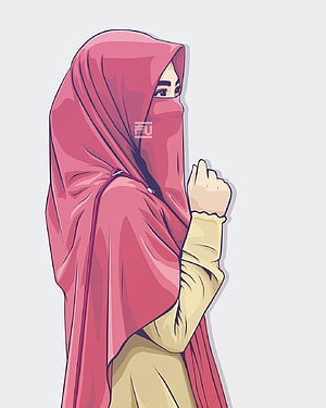 Pink Niqab Girl Cartoon Illustration with Beige Clothing and Soft Shading HD phone wallpaper