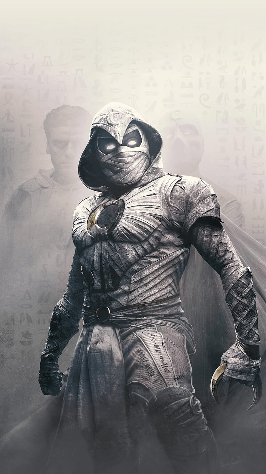 Moon Knight Marvel Character Concept Art with Glowing Eyes and Mummy Wraps HD phone wallpaper