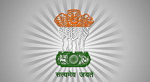 Indian National Emblem with Tricolor Paper Cutout Design and Ashoka Pillar Motif HD wallpaper