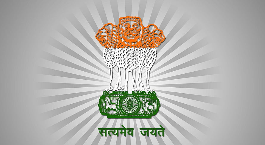 Indian National Emblem with Tricolor Paper Cutout Design and Ashoka Pillar Motif HD wallpaper