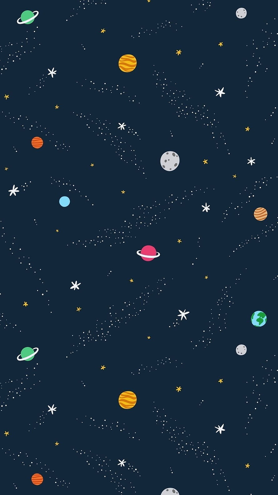 Cute Cartoon Space Pattern With Planets Stars And Shooting Stars On Dark Blue Background HD phone wallpaper