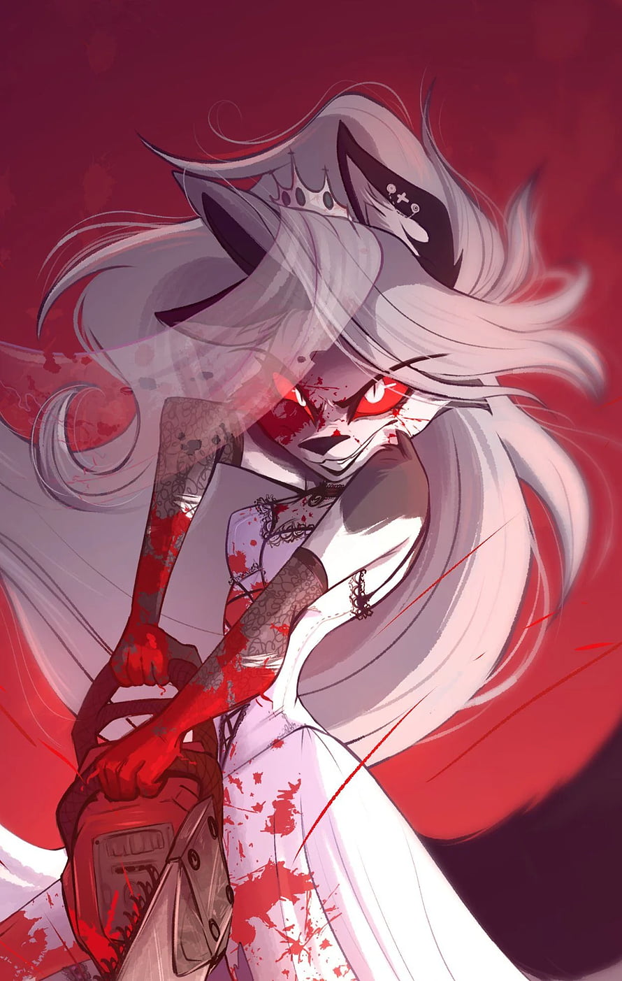 Loona from Helluva Boss with Chainsaw and Blood Splatter HD phone wallpaper