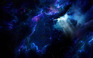 Vibrant Deep Space Nebula with Swirling Purple and Blue Cosmic Clouds HD wallpaper