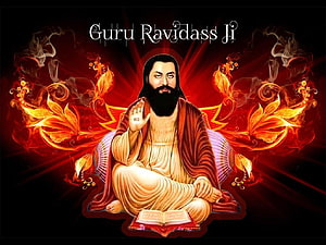 Guru Ravidas Ji Meditating with Sacred Text and Radiant Flame Aura HD wallpaper