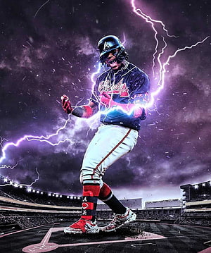 Ronald Acuna Jr. Atlanta Braves Lightning Strike Baseball Action Art HD phone wallpaper