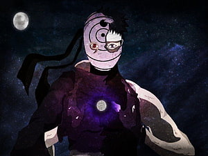 Tobirama Senju anime character with purple chakra and moon background HD wallpaper