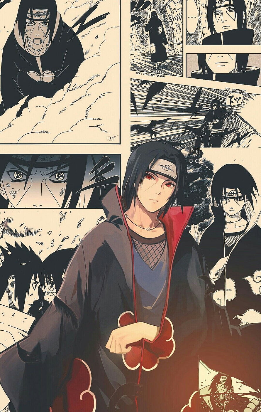 Itachi Uchiha Akatsuki cloak anime manga panel collage wallpaper, Itachi Manga, itachi throne HD phone wallpaper