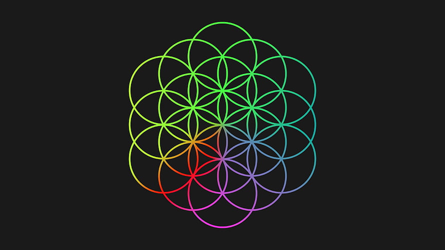Rainbow Gradient Flower of Life Geometric Pattern on Dark Background HD wallpaper