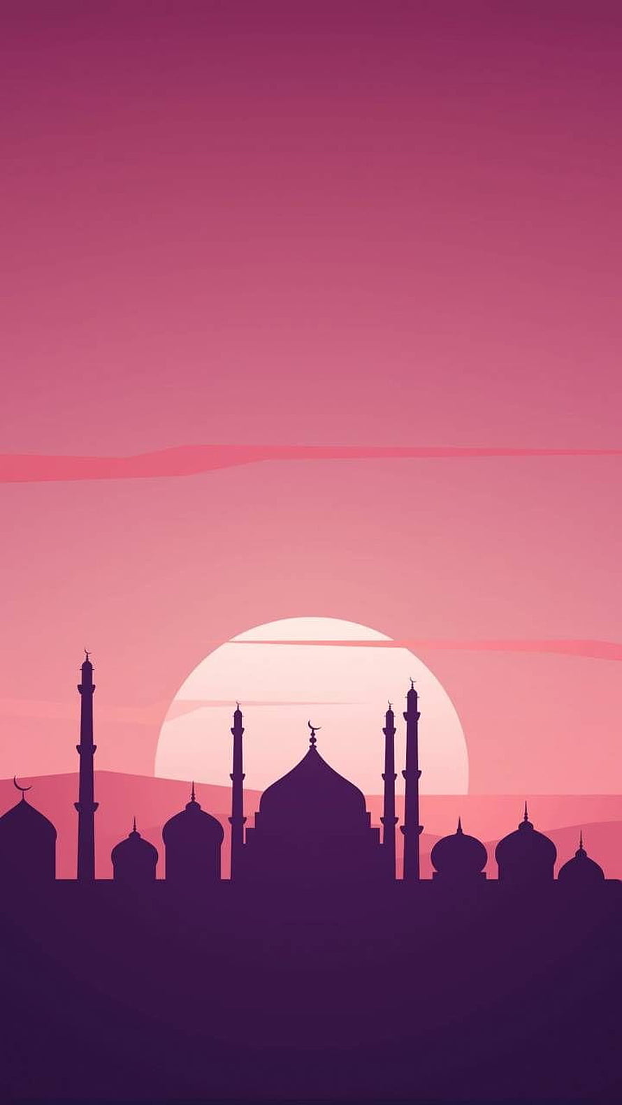 Silhouette of a Mosque with Minarets Against a Pink Sunset Sky HD phone wallpaper