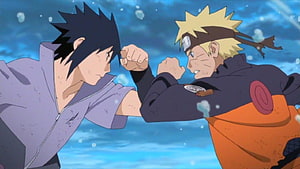 Naruto and Sasuke Clashing Fists in Epic Anime Battle Scene HD wallpaper