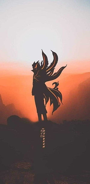 Naruto Baryon Mode Silhouette Against a Dramatic Orange Sunset Sky HD phone wallpaper