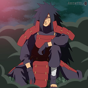 Hidan from Naruto Shippuden anime character sitting in red armor with scythe HD phone wallpaper