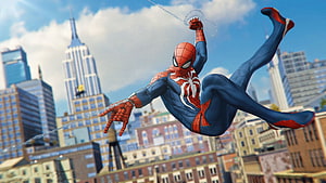 Spider-Man Swinging Through New York City Skyline in Dynamic Action Pose, Spiderman 2018 Ps4 Game superheroes , spiderman , spiderman ps4 , ps games wallpap…, spider man ps5 HD wallpaper