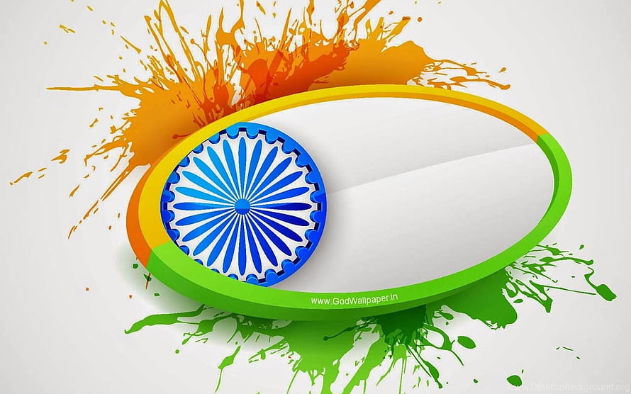 Vibrant Indian Flag Design With Ashoka Chakra And Colorful Paint Splashes HD wallpaper
