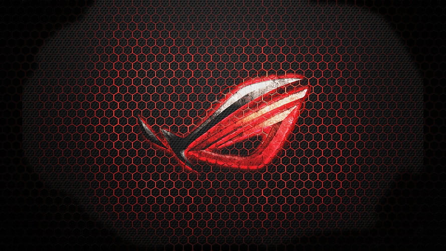 Asus ROG Eye Logo on Black Hexagonal Mesh with Red Glow HD wallpaper