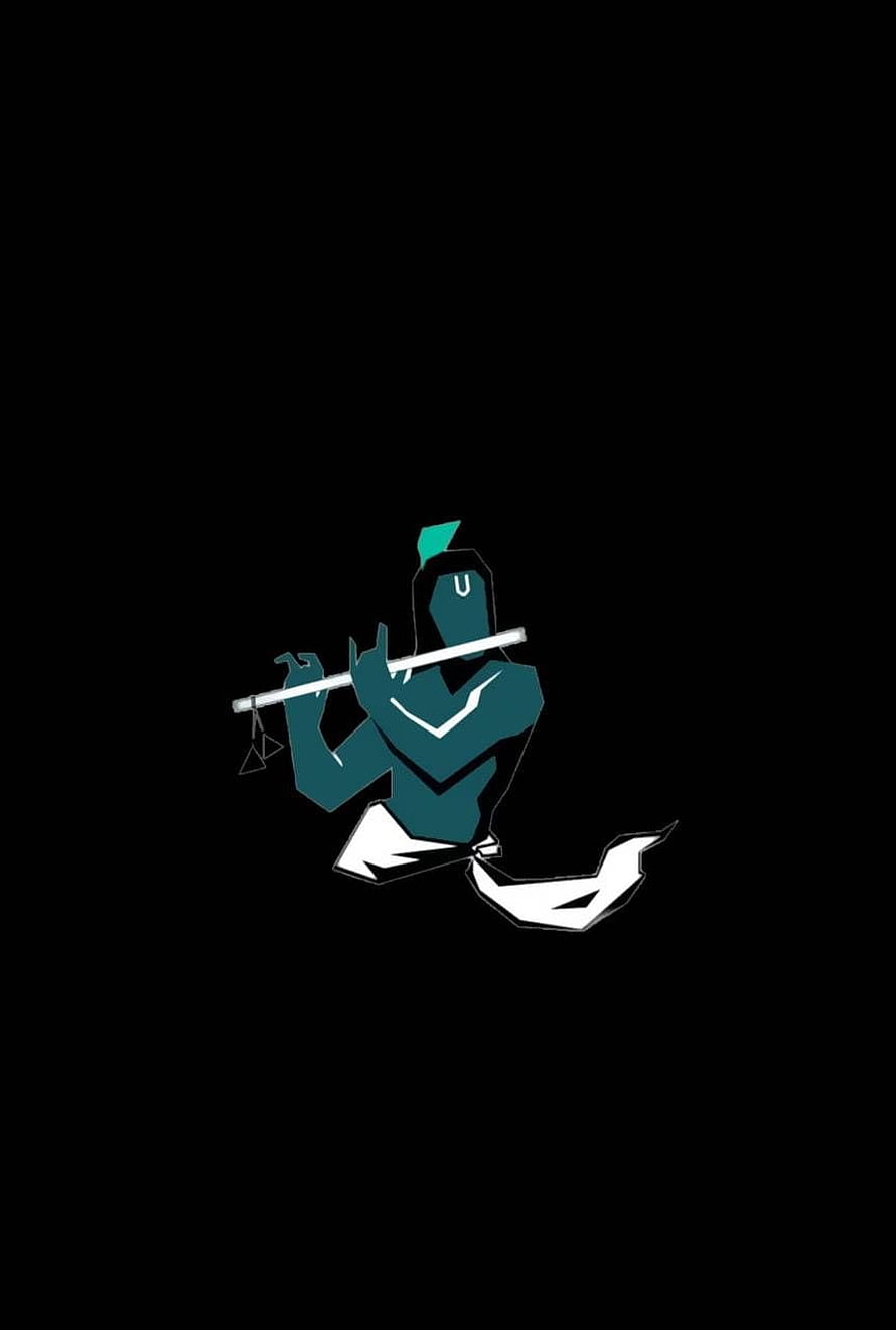 Minimalist Lord Krishna Playing Flute AMOLED Wallpaper HD phone wallpaper