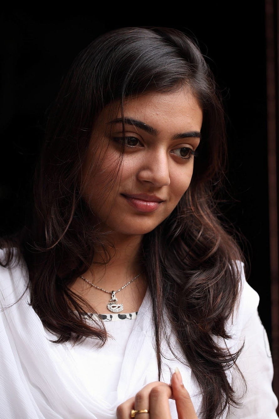Nazriya Nazim Portrait in White Top with Silver Necklace and Dark Wavy Hair HD phone wallpaper