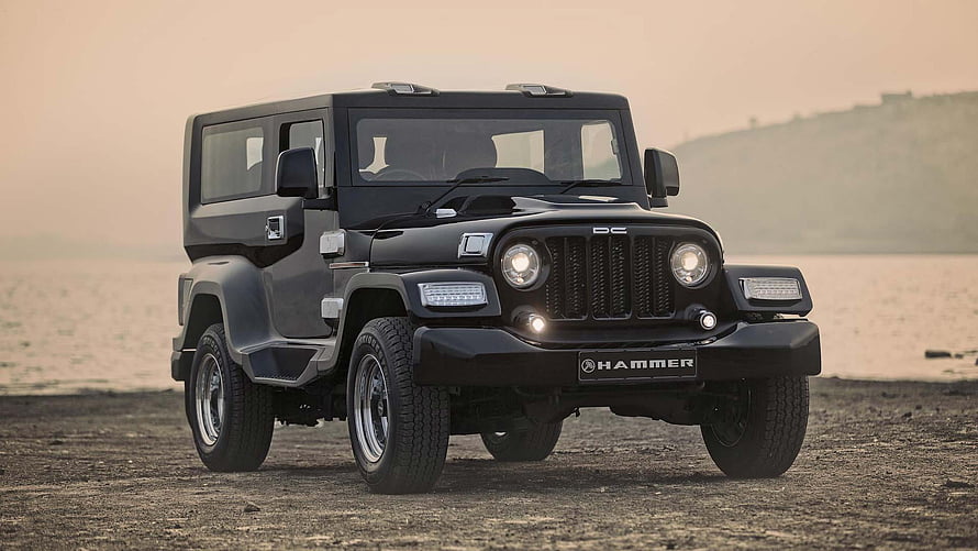Mahindra Thar Black Off-Road SUV Parked on Gravel Shore at Sunset HD wallpaper