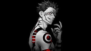 Sukuna Ryomen Anime Character Portrait With Red Markings And Cursed Symbols HD wallpaper
