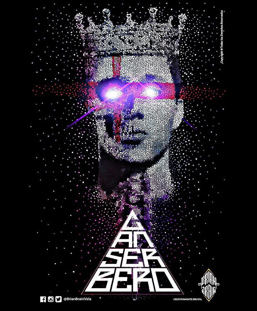 Canserbero Digital Dot Art Portrait with Glowing Eyes and Crown HD phone wallpaper