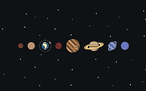 Minimalist Solar System Planets Illustration on Dark Space Background HD wallpaper