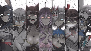 Azur Lane Character Lineup with Glowing Eyes in Dark Anime Style HD wallpaper