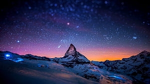Matterhorn Mountain Under Starry Night Sky With Milky Way And Snowy Peaks HD wallpaper