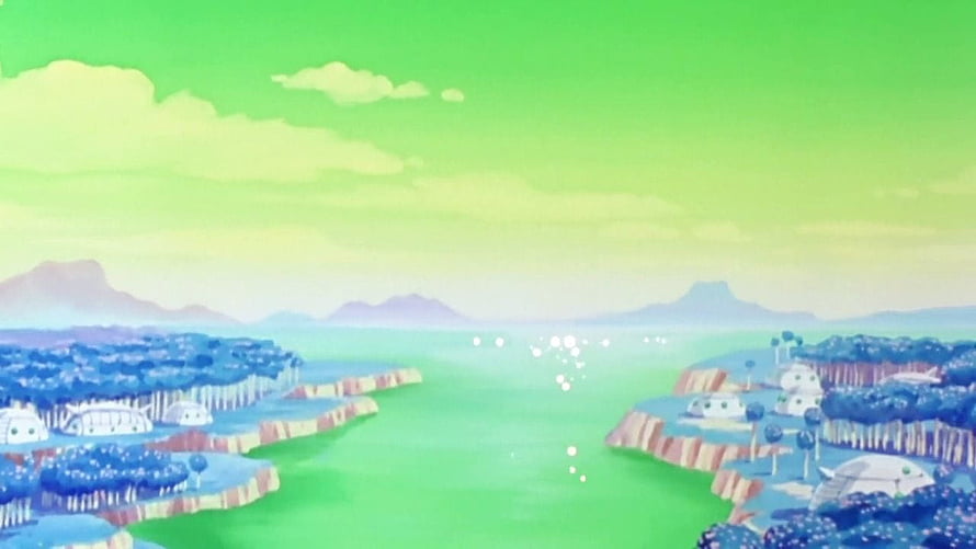 Planet Namek Landscape with Floating Islands and Futuristic Domes HD wallpaper