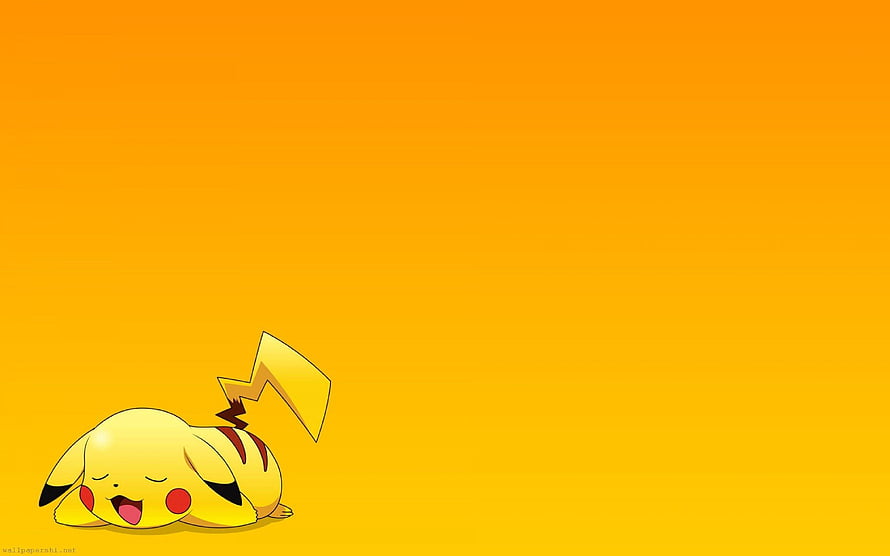 Sleeping Pikachu Lying Down on Vibrant Yellow Background HD wallpaper