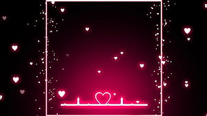 Romantic Valentine's Day Frame with Glowing Hearts and Neon Border on Dark Background HD wallpaper
