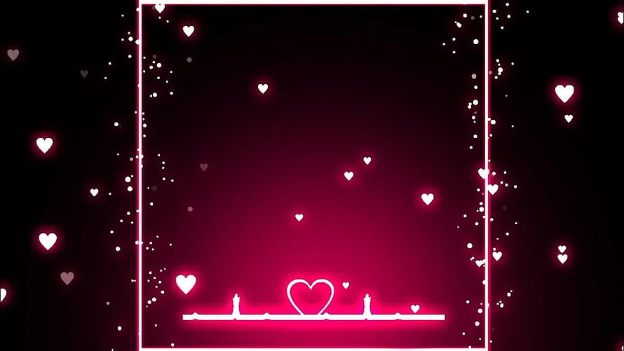 Romantic Valentine's Day Frame with Glowing Hearts and Neon Border on Dark Background HD wallpaper