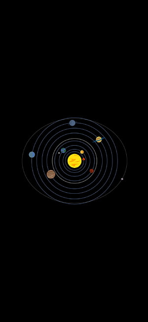 Minimalist Solar System Illustration With Planets Orbiting The Sun On Black Background HD phone wallpaper