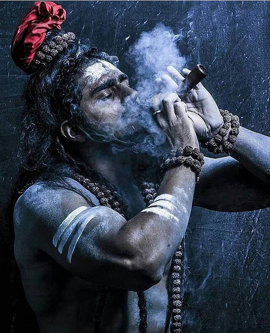 Aghori Sadhu Smoking Hookah with Rudraksha Beads and Ash Markings HD phone wallpaper