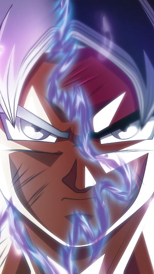Goku Ultra Instinct Anime Face Close-Up With Blue Energy Aura HD phone wallpaper