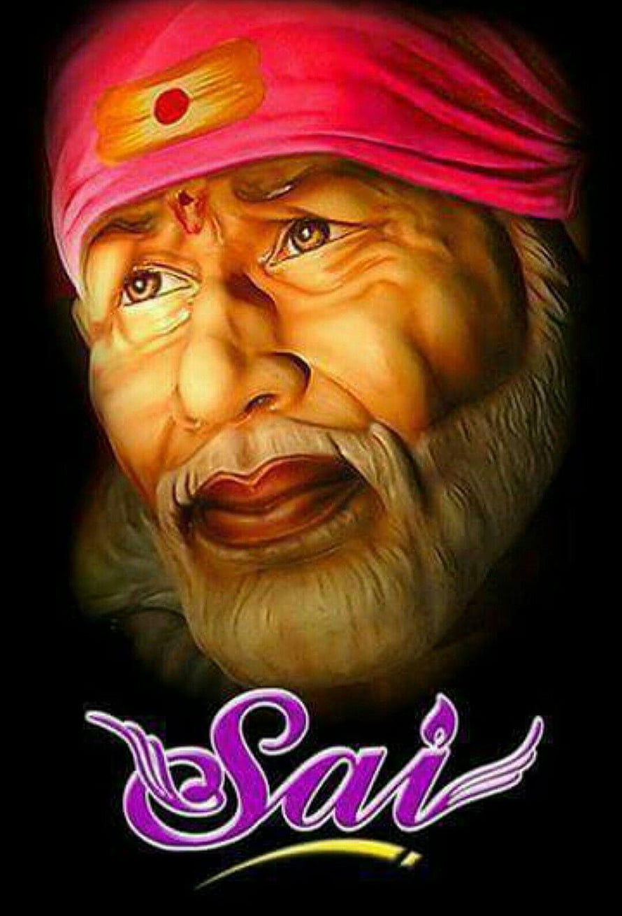 Sai Baba Portrait with Pink Turban and Sacred Tilak on Black Background HD phone wallpaper
