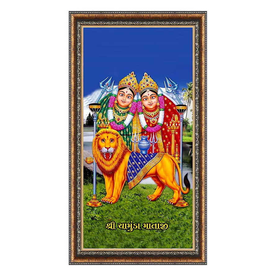 Shri Ramubai Malash Hindu Deity Portrait with Lion and Tridents HD phone wallpaper