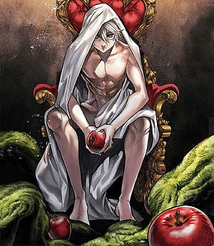 Adam from Record of Ragnarok Seated on Throne Holding Apple HD phone wallpaper
