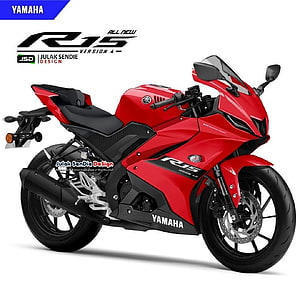 Yamaha R15 V4 Red Sport Motorcycle Side Profile Studio Render HD phone wallpaper