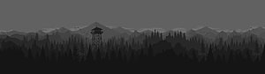 Dark Monochrome Forest Landscape With Watchtower And Mountains HD wallpaper