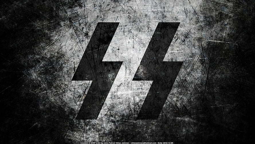 Grungy Black And White SS Runes Symbol On Scratched Metal Texture Background HD wallpaper
