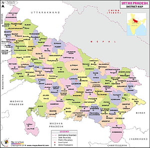 Uttar Pradesh District Map of India with State Boundaries and Headquarters HD wallpaper