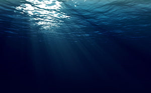 Deep Blue Ocean Underwater Scene With Sunlight Rays Penetrating The Surface HD wallpaper