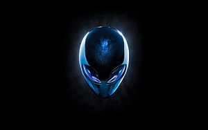 Glowing Blue Alien Mask on Black Background with Dramatic Rim Lighting HD wallpaper