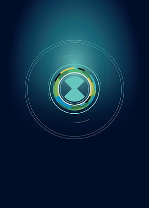 Ben 10 Omnitrix Symbol with Glowing Teal and Green Rings on Dark Blue Background HD phone wallpaper