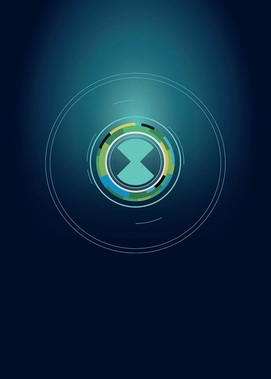 Ben 10 Omnitrix Symbol with Glowing Teal and Green Rings on Dark Blue Background HD phone wallpaper