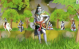 Lord Shiva Standing in Forest with Nandi and Various Forms HD wallpaper