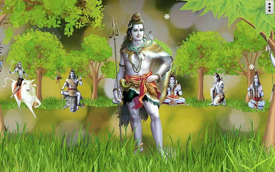 Lord Shiva Standing in Forest with Nandi and Various Forms HD wallpaper