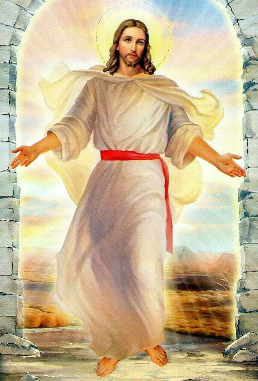 Jesus Christ Standing in Stone Archway with Halo and Red Sash HD phone wallpaper