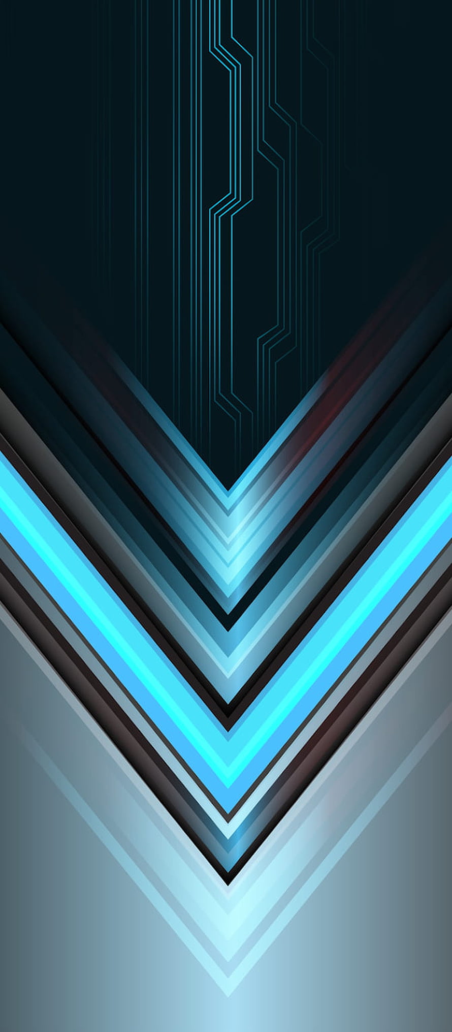 Abstract Geometric Chevron Pattern with Neon Blue Circuit Lines on Dark Background HD phone wallpaper